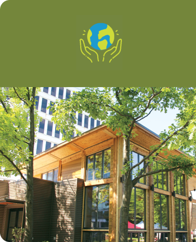 A modern eco-friendly building surrounded by trees