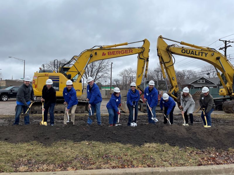 a group of staff, board members, and parks foundation members breaking ground at the crc site