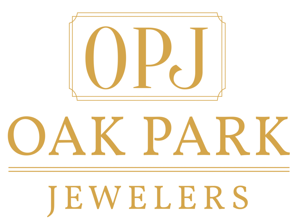Oak Park Jewelers logo with OPJ inside a decorative frame, and "OAK PARK JEWELERS" below.