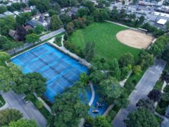 aerial view of euclid square field and tennis courts